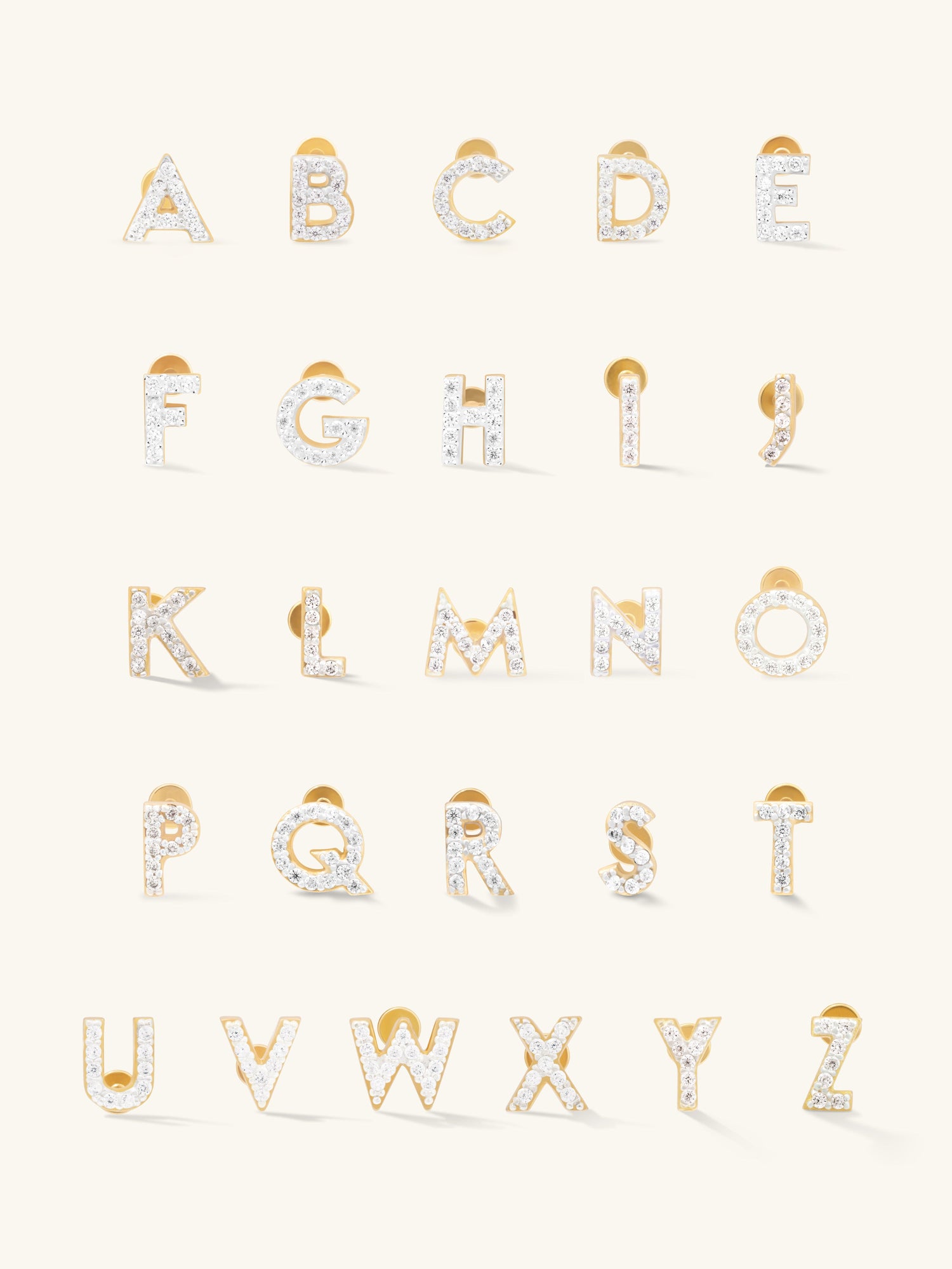 Alphabet Pave Flat Back Earring | 14K Gold Plated Brass