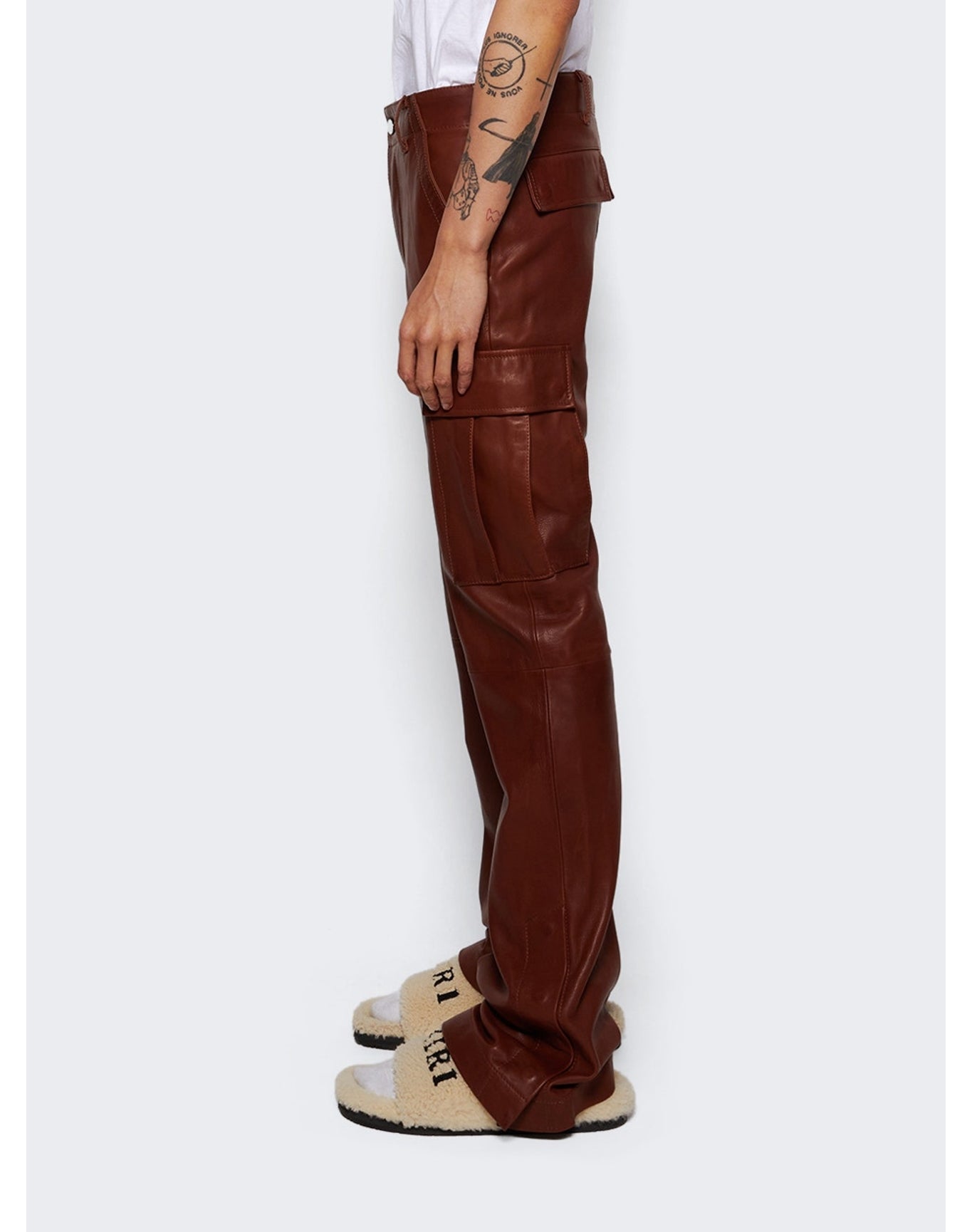 Amiri | Men | Leather Cargo Flare Pants Brown | Brown