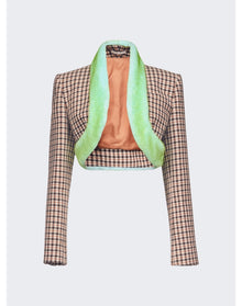 Area | Women | Faux Fur Trim Cropped Blazer | Caramel