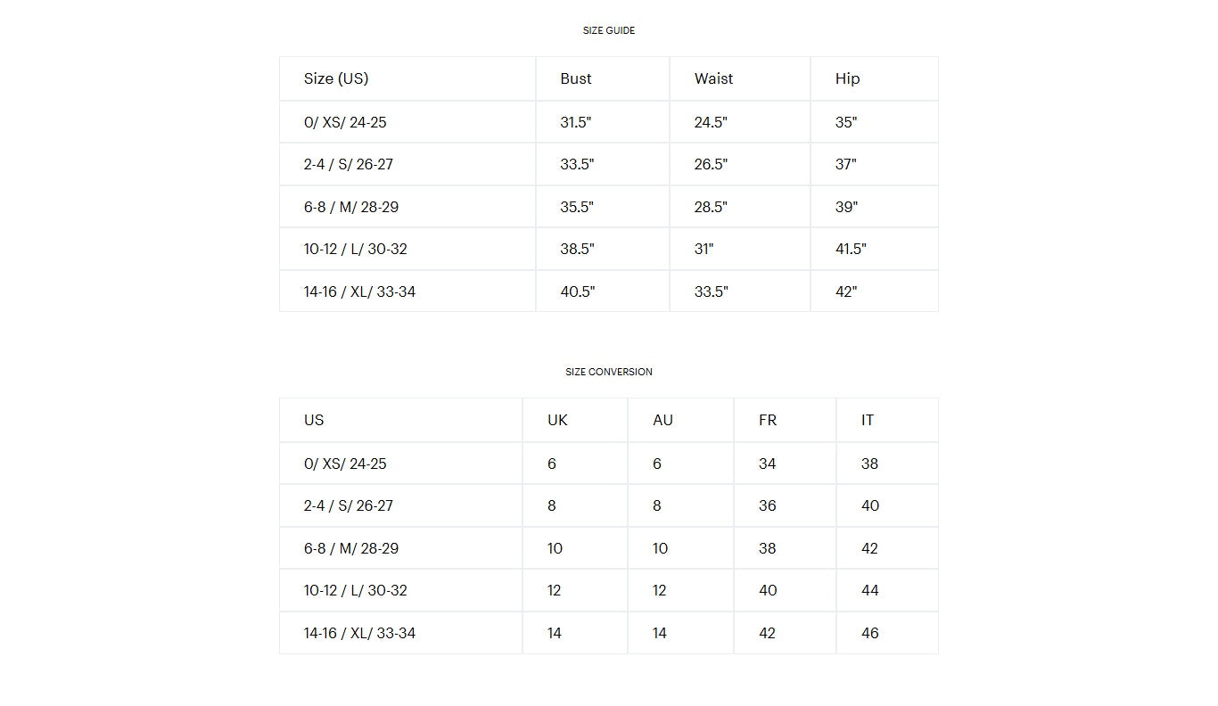 Product size guide