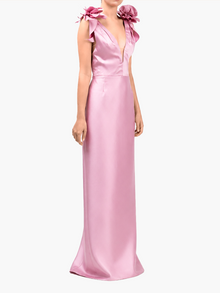 Spring Draped Floral Mikado Gown | Rose