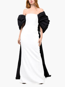Taffeta Sleeve Column Gown | Ivory/Black
