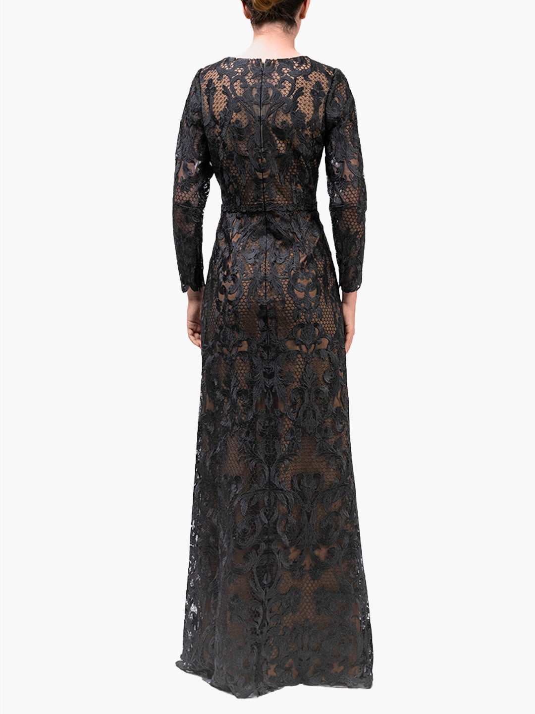 Nocturnes Long Sleeve Lace Gown | Black