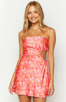 Arthur Floral Print Strapless Mini Dress | Orange