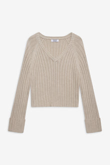 Ashton Cotton Knit V Neck Sweater in Cream