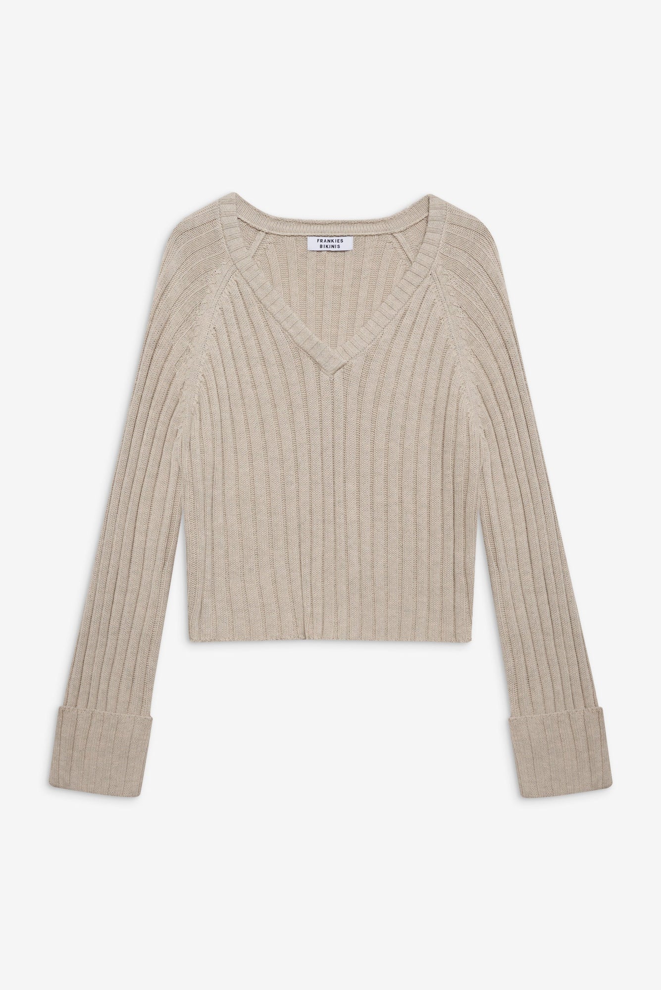 Ashton Cotton Knit V Neck Sweater in Cream