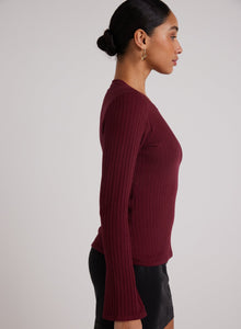Long Bell Sleeve Rib Crew Tee | Sweet Merlot