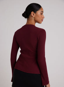 Long Bell Sleeve Rib Crew Tee | Sweet Merlot