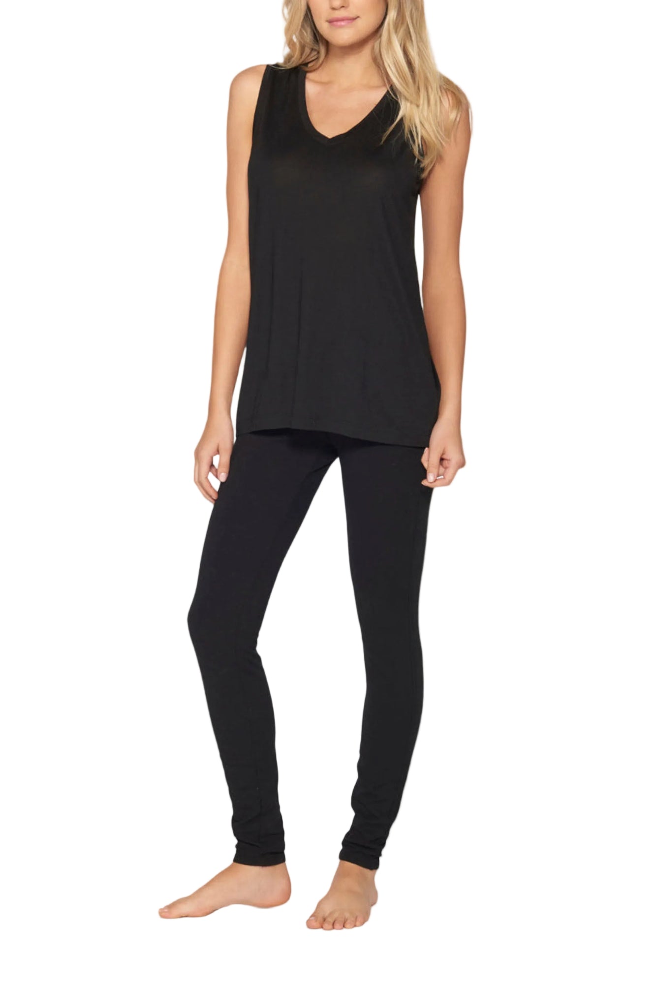 Womens | Sleeveless Modal V-Neck | Black
