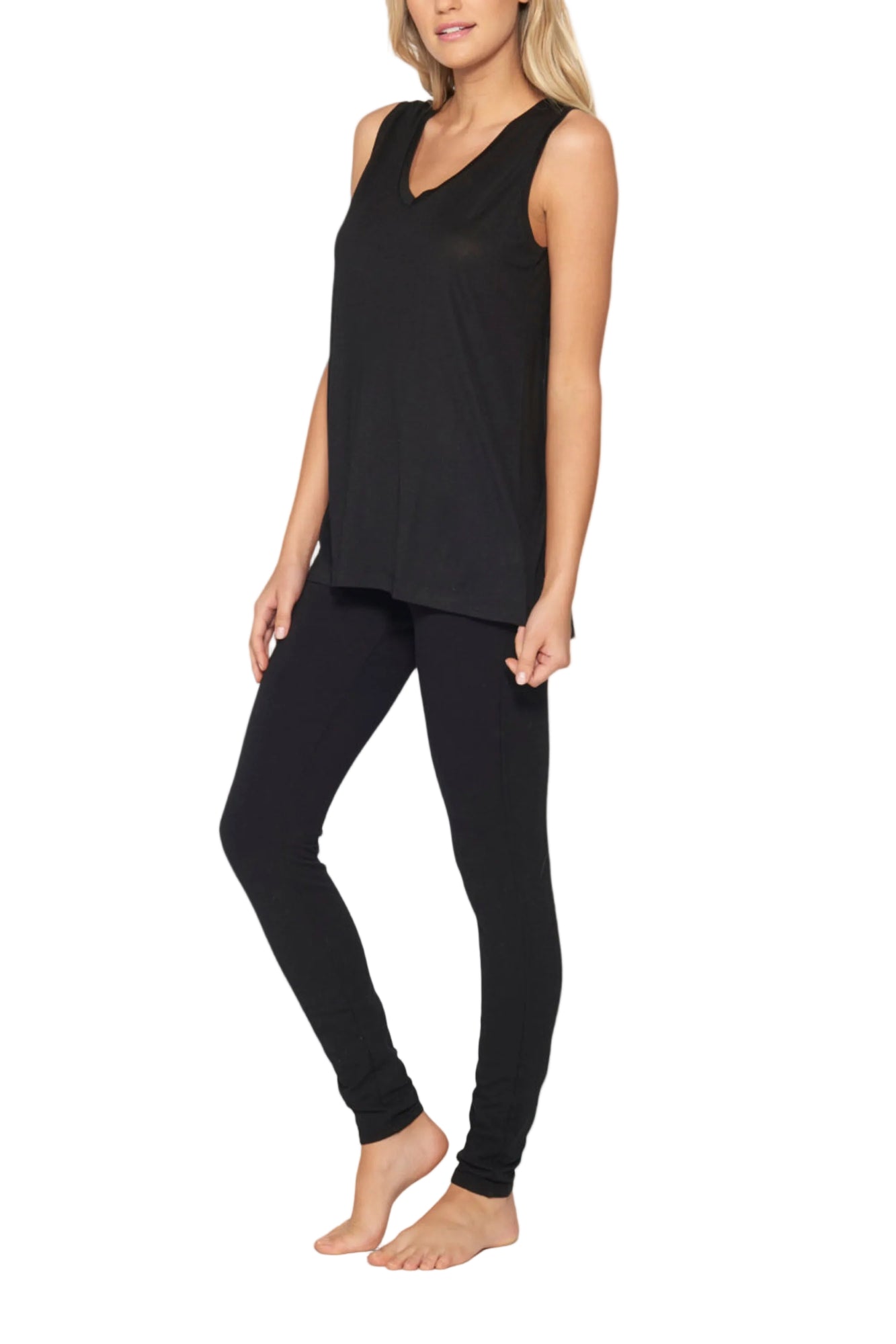 Womens | Sleeveless Modal V-Neck | Black