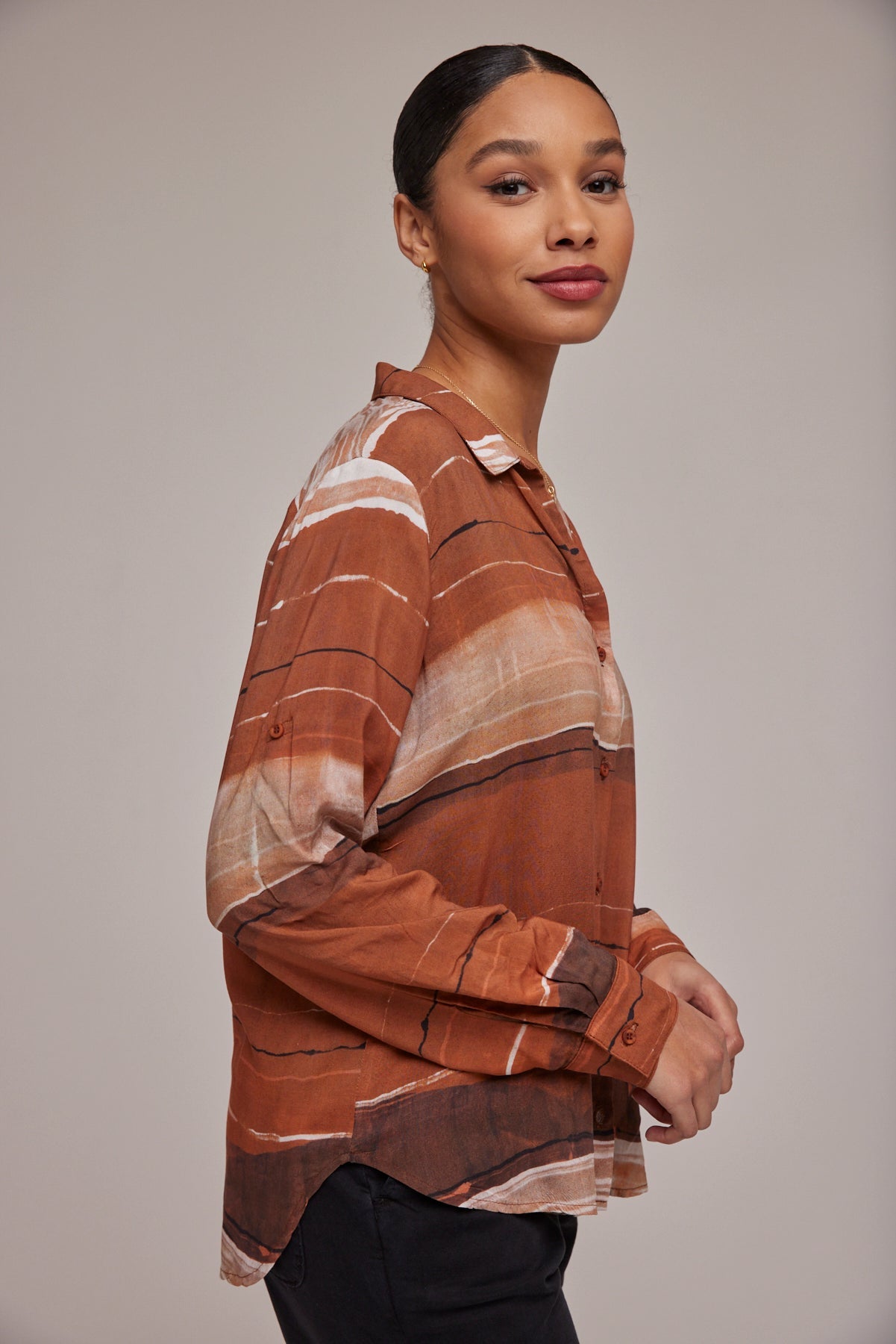 Capri Button Down - Rust Stripes Print