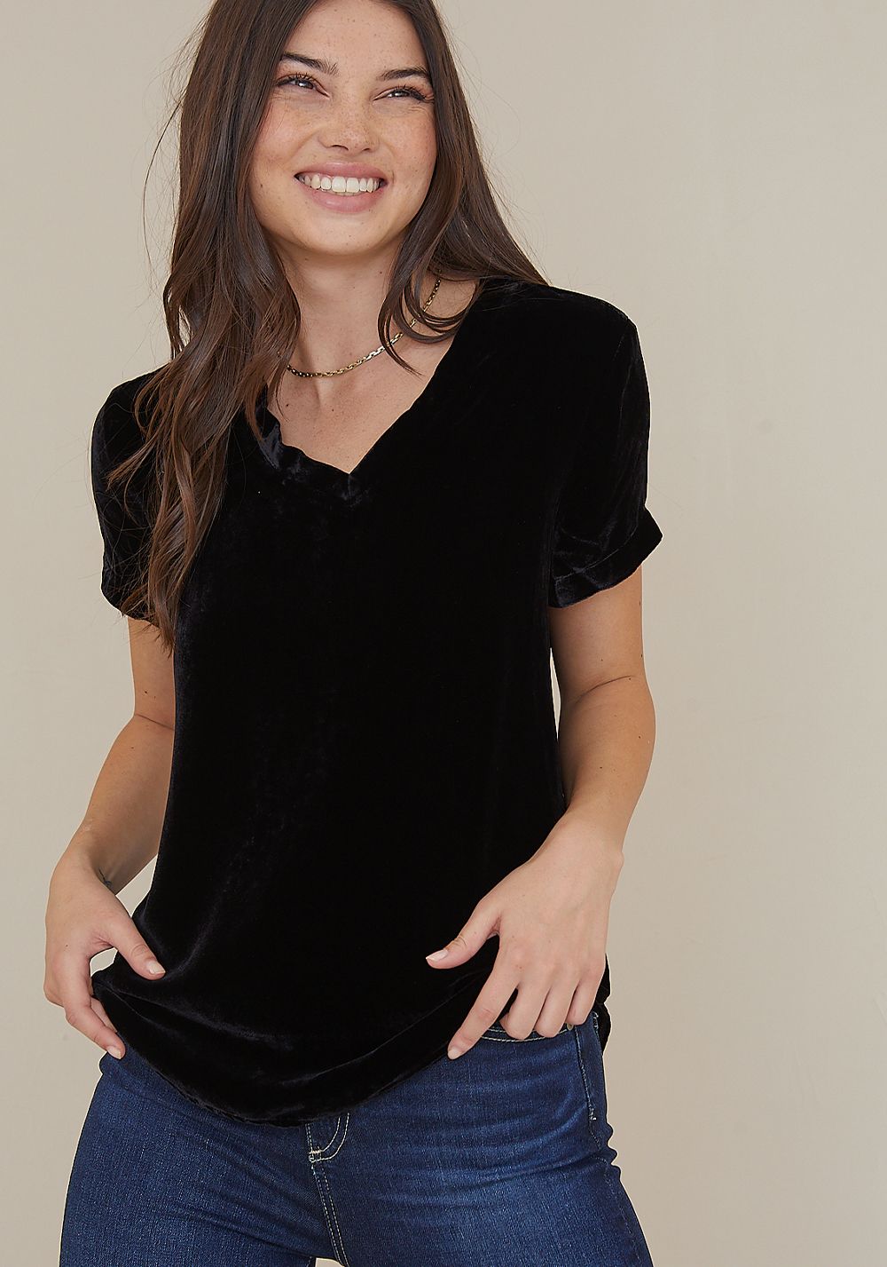 V- Neck Tee - Black