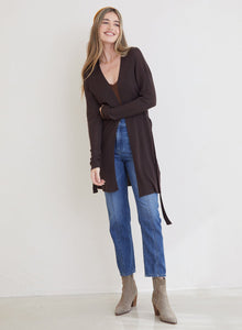 Belted Rib Knit Cardigan | Dark Oak