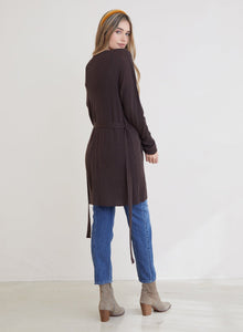 Belted Rib Knit Cardigan | Dark Oak