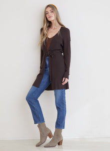 Belted Rib Knit Cardigan | Dark Oak