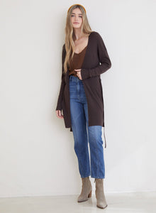 Belted Rib Knit Cardigan | Dark Oak