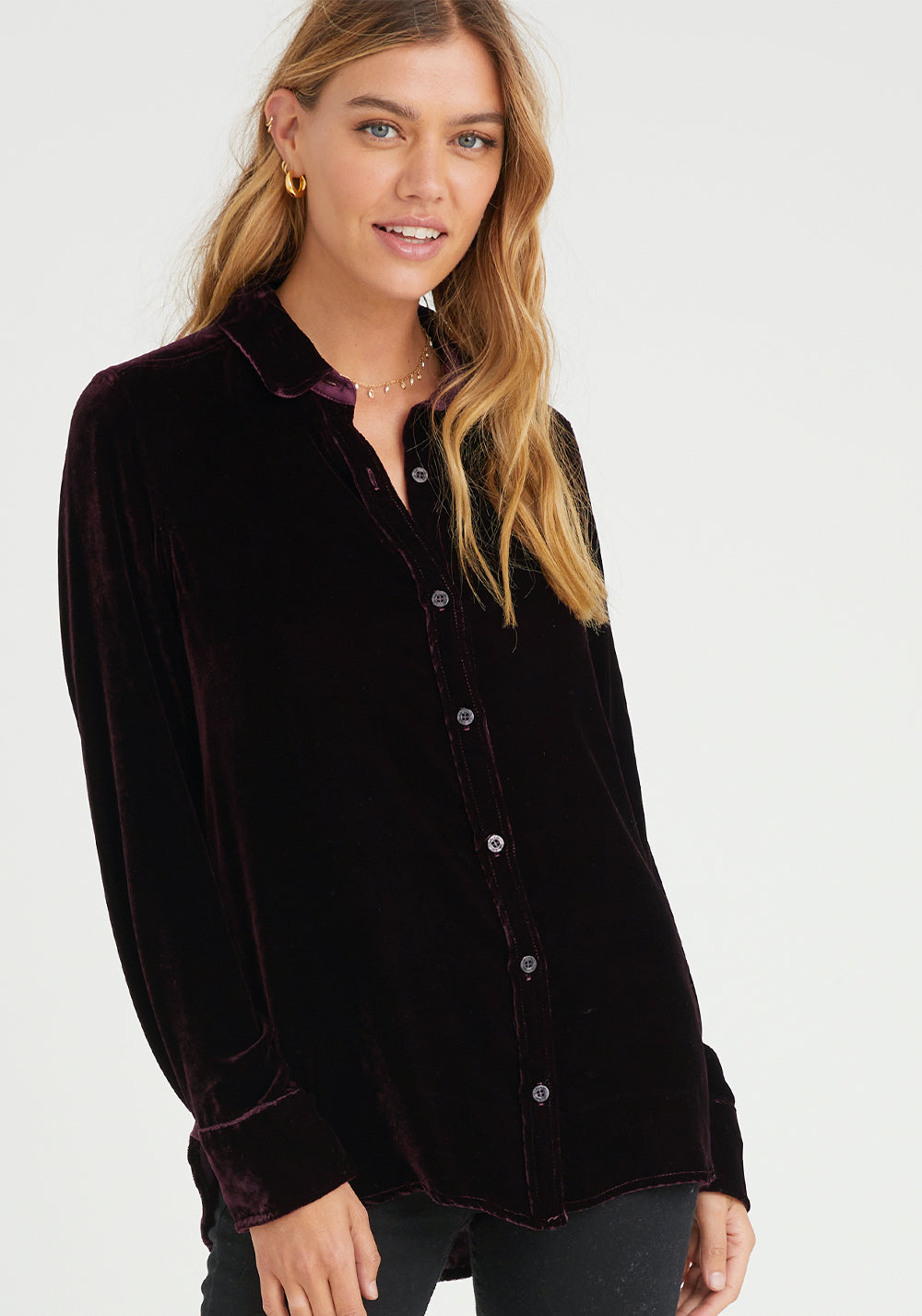 Contrast Halle Velvet Shirt - Currant