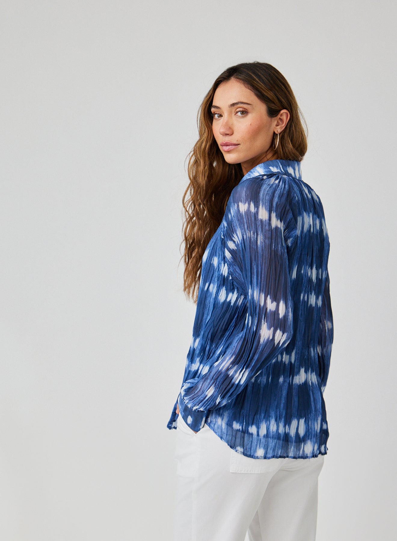 Pleated Raglan Sleeve Shirt | Ocean Tides Print