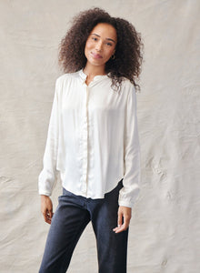 Smocked Button Down Shirt - Winter White