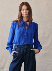 Long Sleeve Tie Top - Cosmic Cobalt