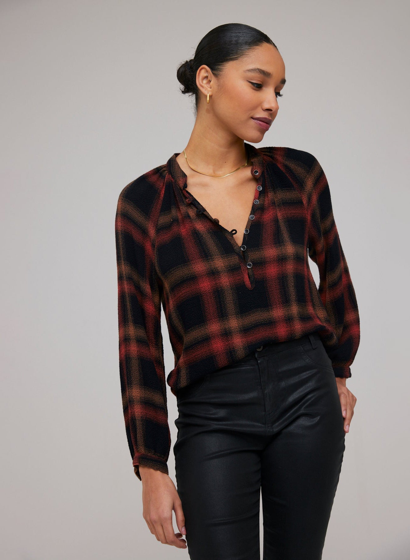 Raglan Sleeve Pullover | Golden Rust Plaid