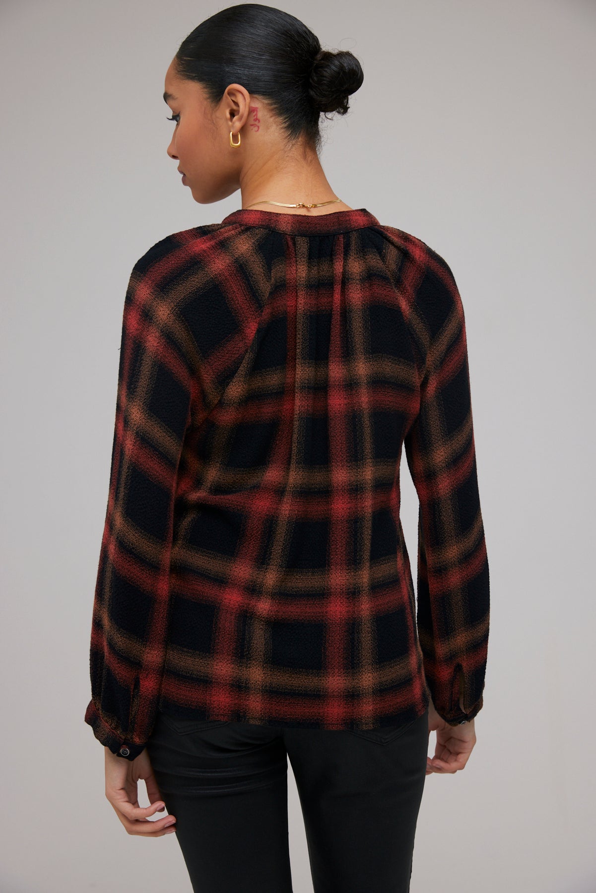 Raglan Sleeve Pullover | Golden Rust Plaid
