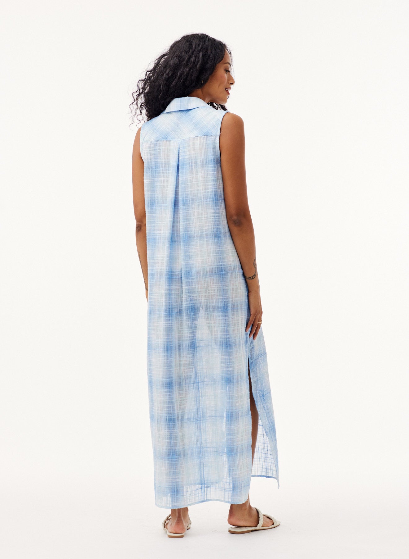 Sleeveless Duster Dress | Heather Blue Plaid