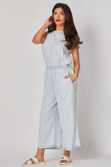 Fray Neck Wide Leg Jumpsuit | Desert Sky Wash
