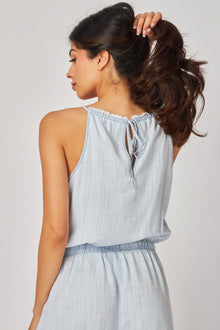 Fray Neck Wide Leg Jumpsuit | Desert Sky Wash