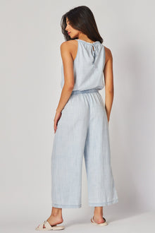 Fray Neck Wide Leg Jumpsuit | Desert Sky Wash