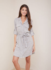Belted Utility Shirt Dress | Soft Stone