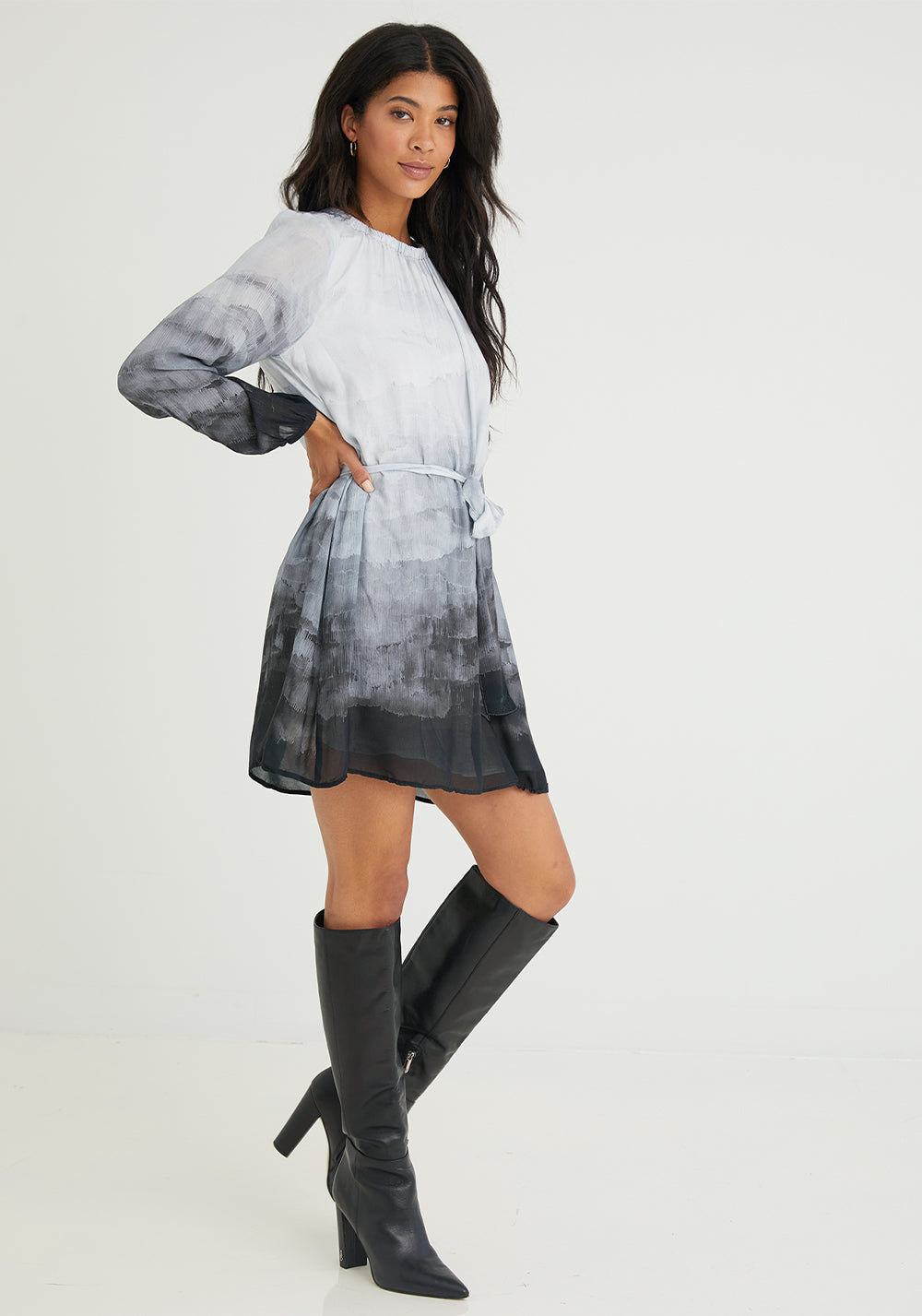 Gathered Mini Dress - Ombre Glacier Print