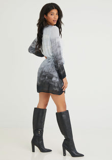 Gathered Mini Dress - Ombre Glacier Print