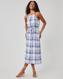 Braided Halter Midi Dress | Pacific Blue Plaid