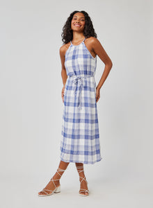 Braided Halter Midi Dress | Pacific Blue Plaid