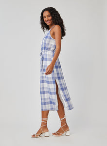 Braided Halter Midi Dress | Pacific Blue Plaid