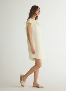 Cap Sleeve Henley Dress | Soft Yellow
