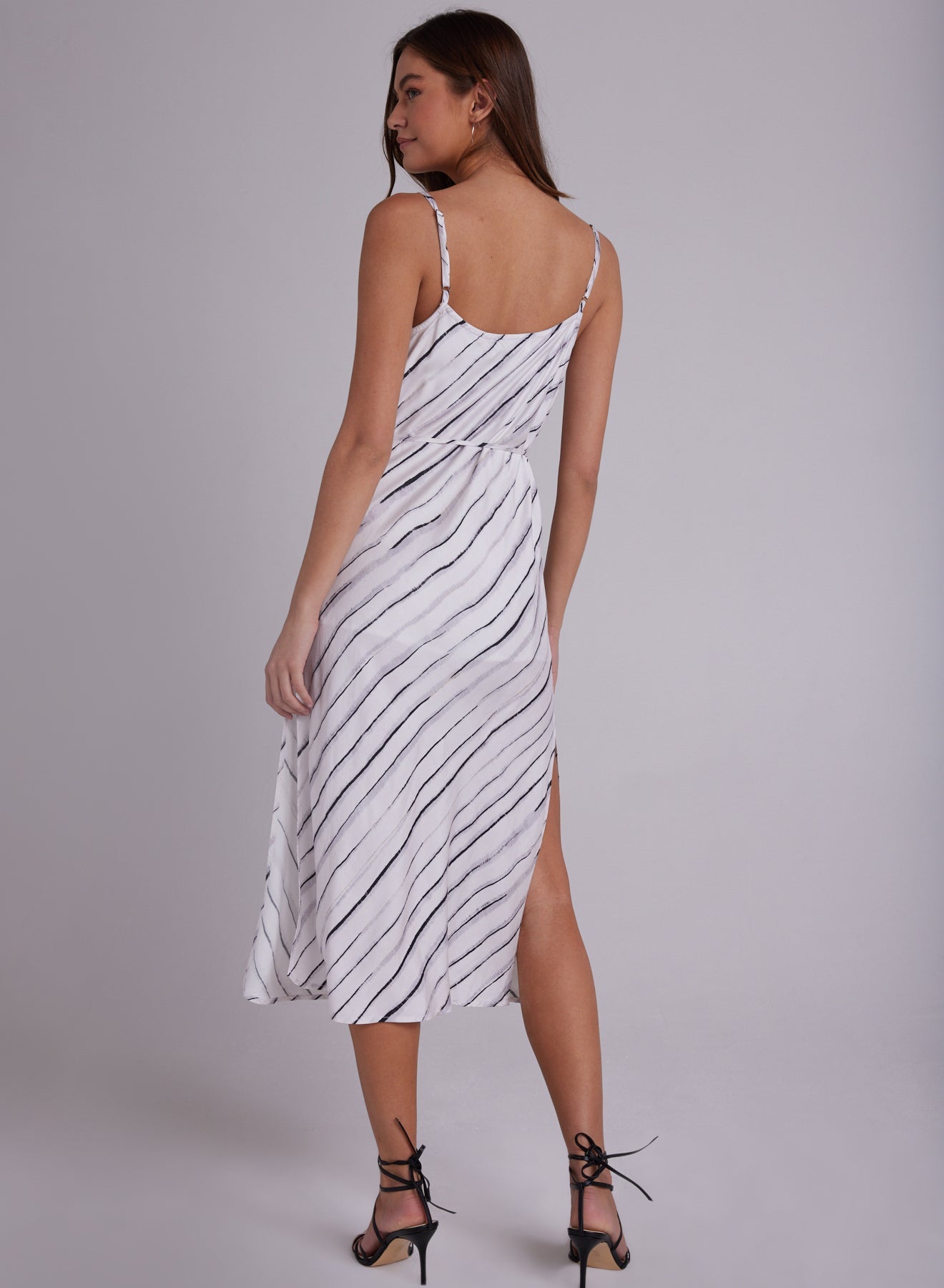 Belted Bias Slip Dress - Frosted Stripe Print