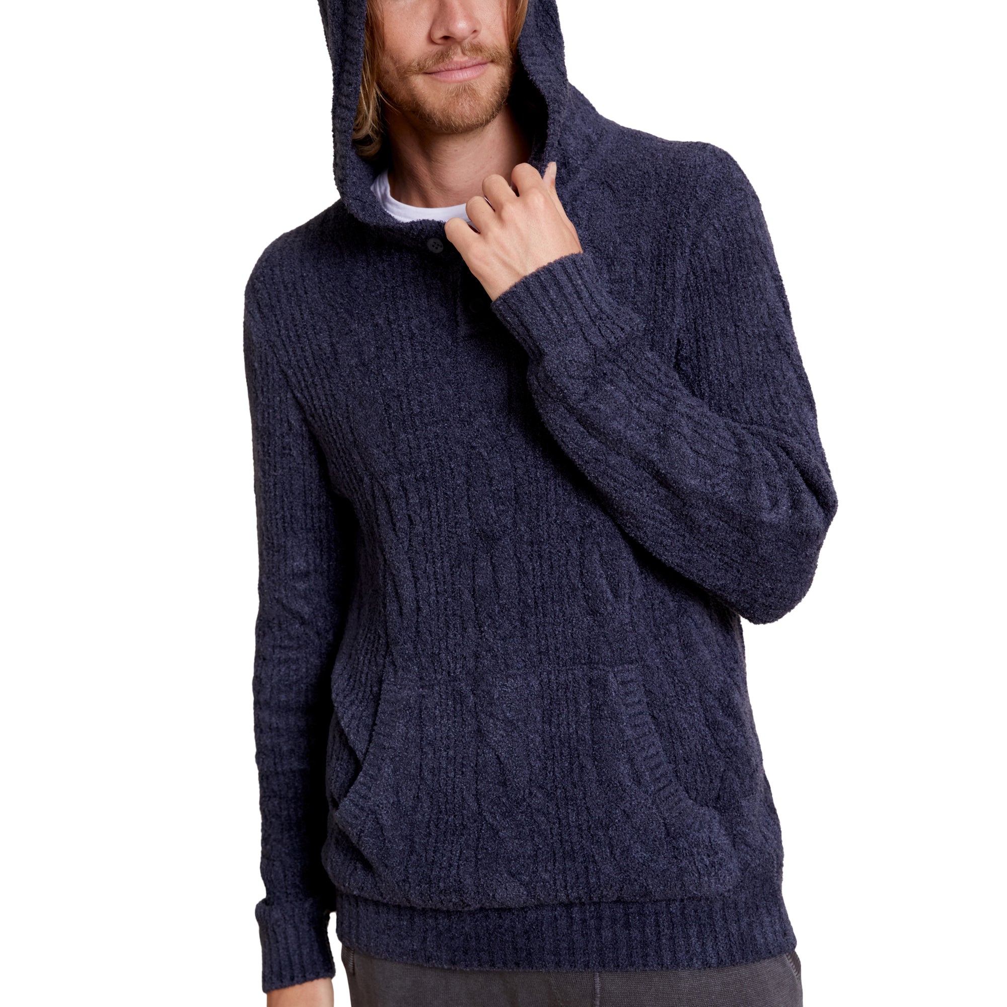 Cozychic Lite Men's Cable Hooded Henley | Indigo