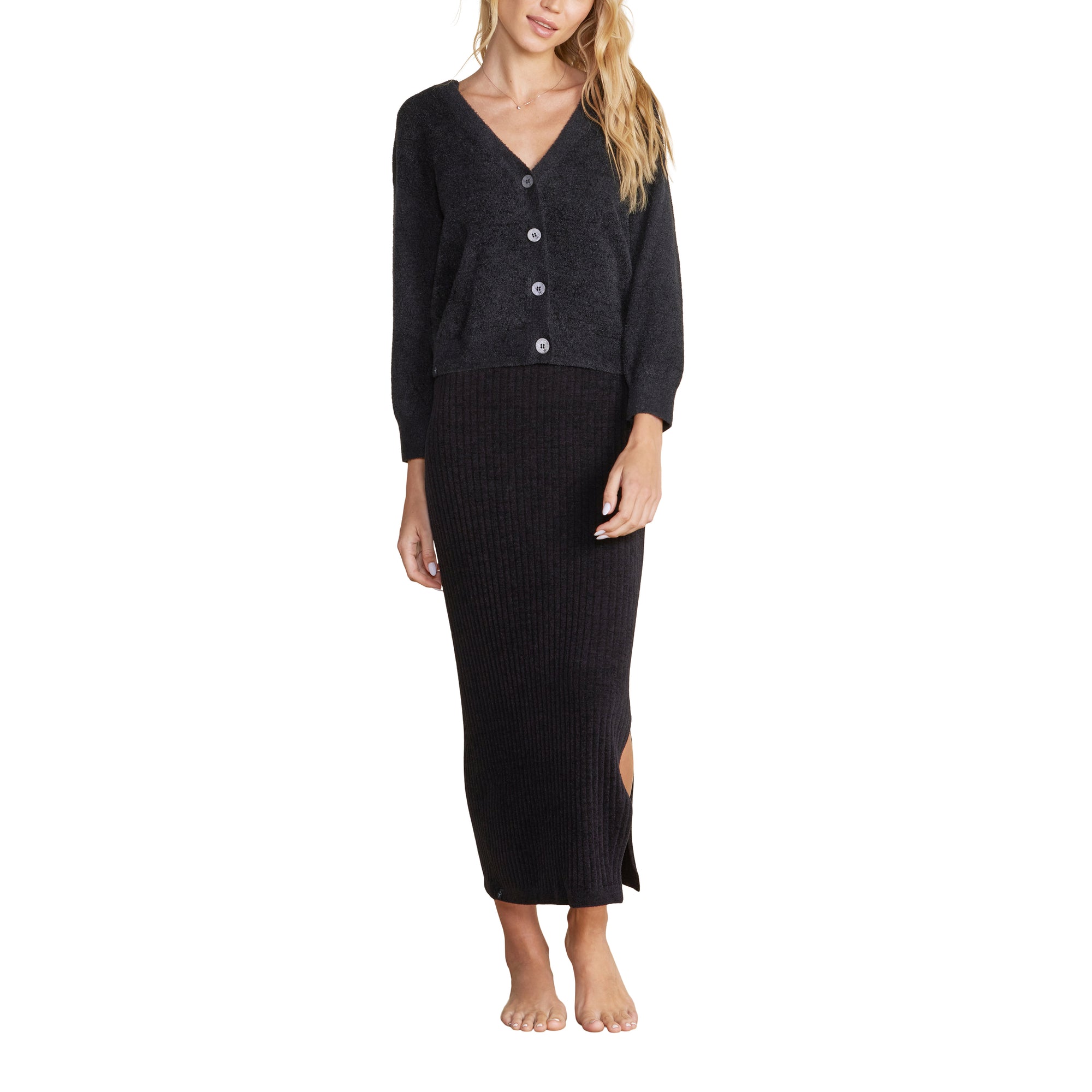 Cozychic Lite Diamond Pointelle Cardigan | Black