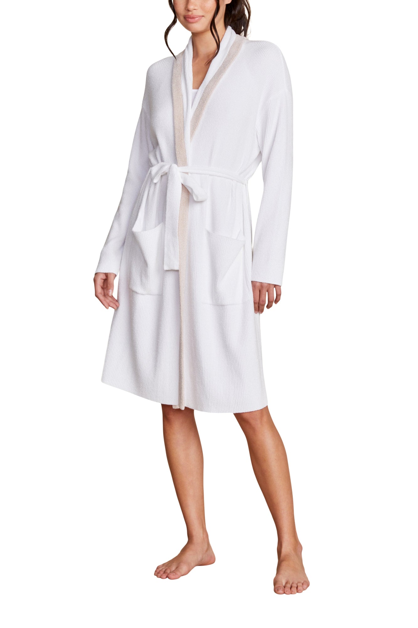 Womens | CozyChic Ultra Lite Tipped Ribbed Short Robe | Sea Salt/Shell