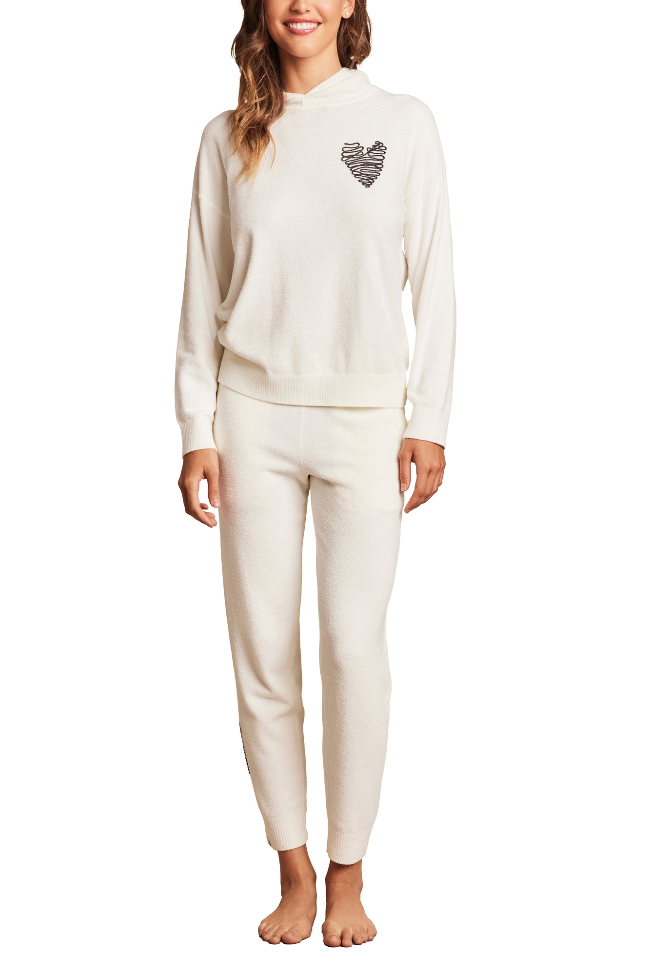 Womens | CozyChic Ultra Lite Embroidered Heart Pant | Pearl/Carbon