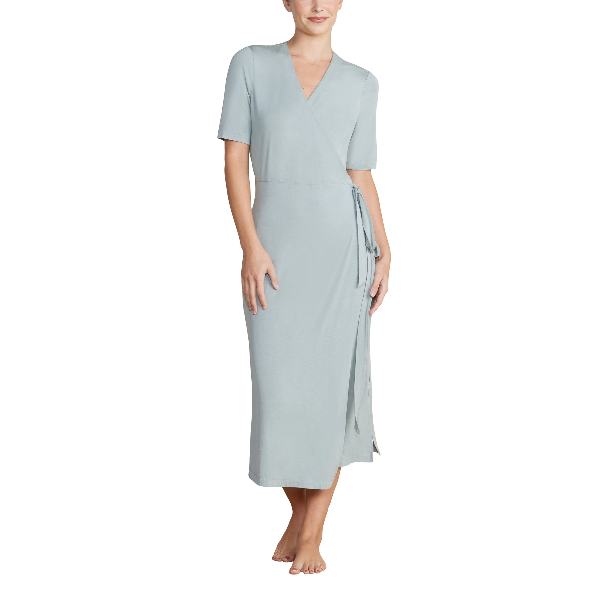 Luxe Milk Jersey 3/4  Sleeve Wrap Dress | Beach Glass