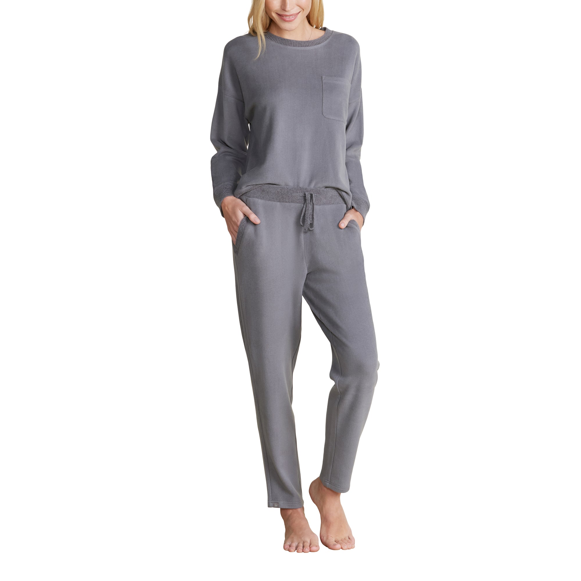 Malibu Collection Brushed Fleece Sweater Mix Tapered Pant | Coal