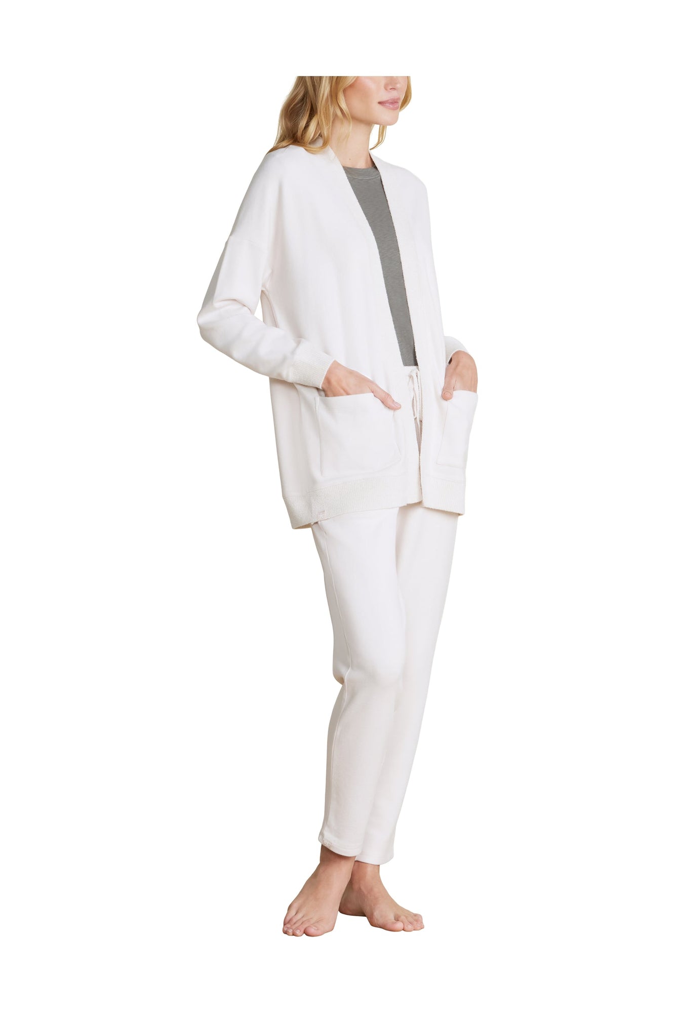 Womens | Malibu Collection Brushed Fleece Sweater Mix Cardigan | Sand Dune