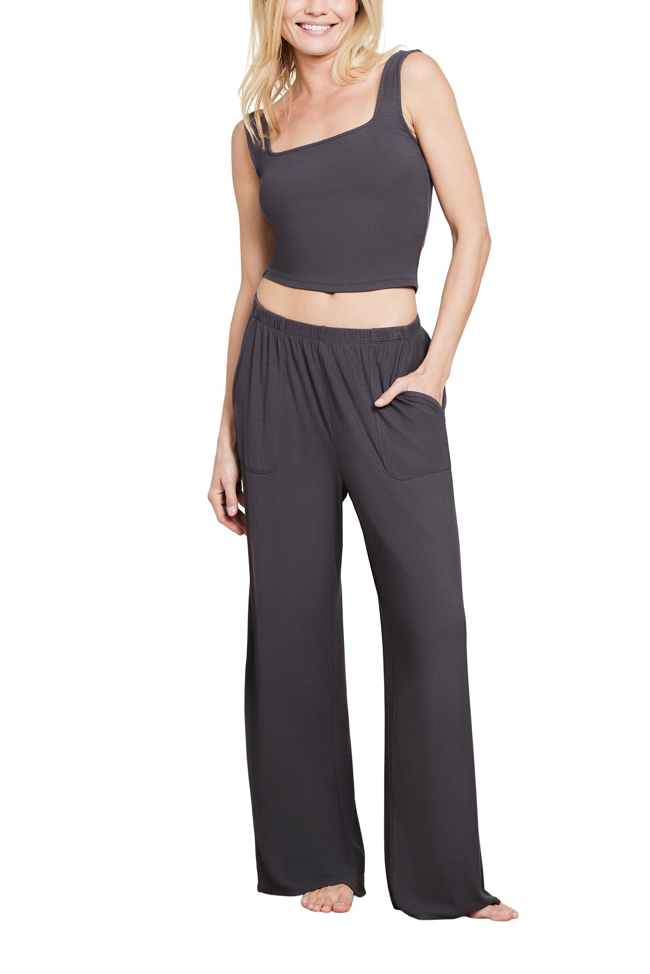 Womens | Malibu Collection Ultra Soft Rib Cropped Tank | Carbon