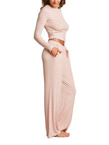 Womens | Ultra Soft Rib Lettuce Hem Long Sleeve Shirt | Dusty Rose/Pearl