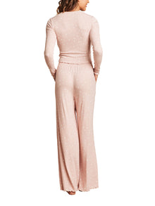 Womens | Ultra Soft Rib Lettuce Hem Wide Leg Pant | Dusty Rose/Pearl