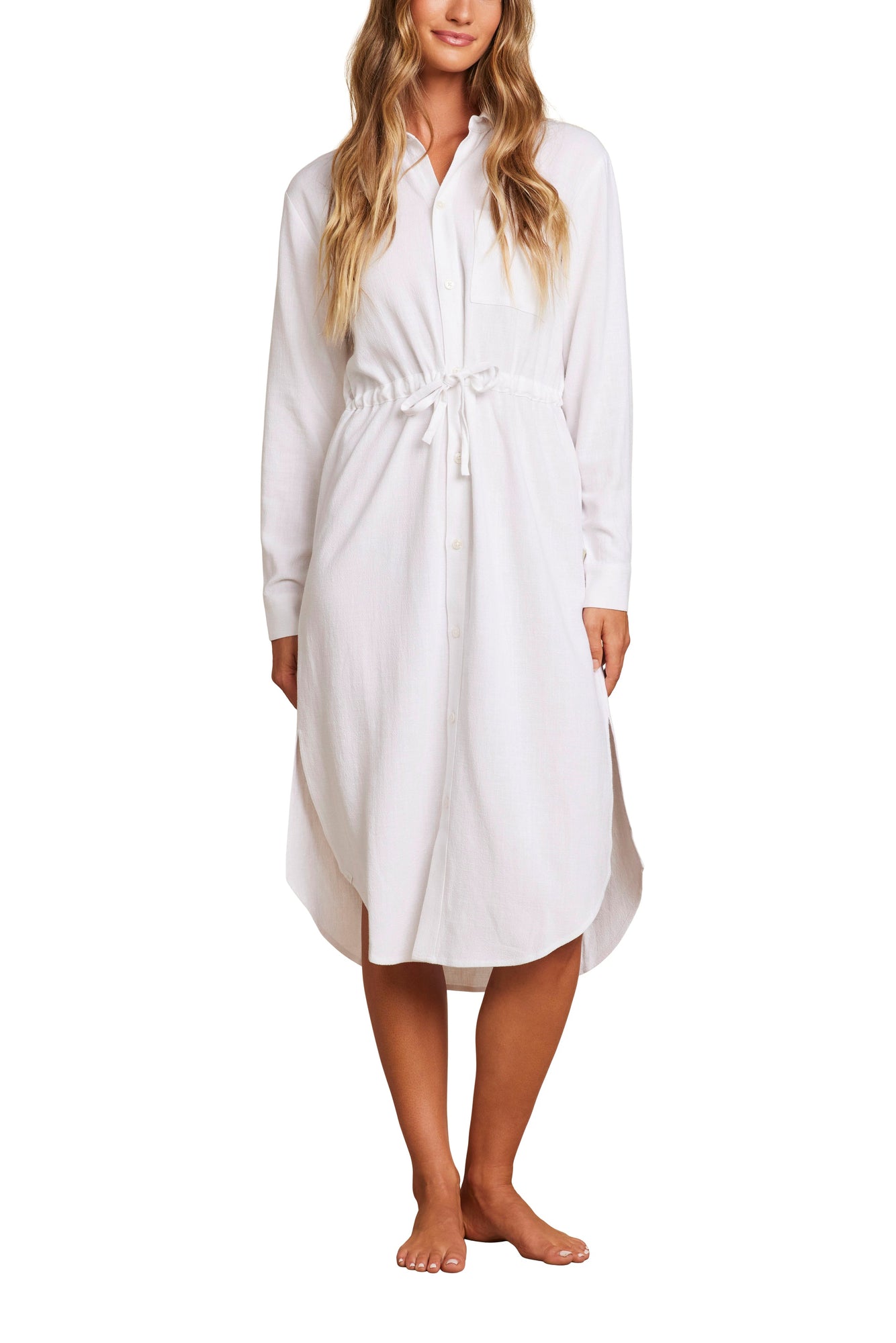 Womens | Linen Blend Cinched Shirtdress | White