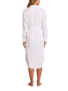 Womens | Linen Blend Cinched Shirtdress | White